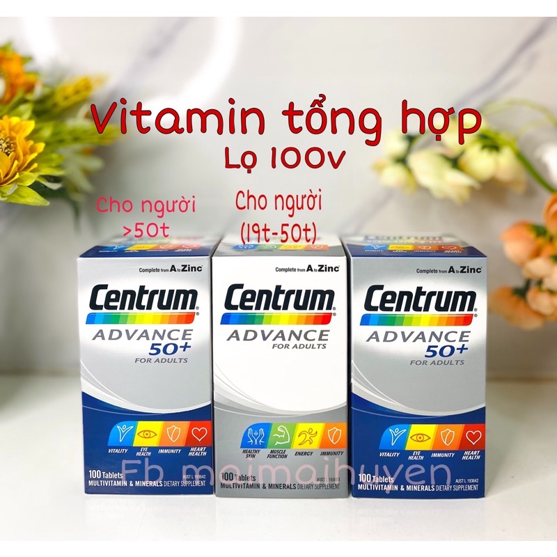 (Đủ bill) Vitamin Tổng hợp Centrum Advance lọ 100v cho người trưởng thành, trung niên, người già