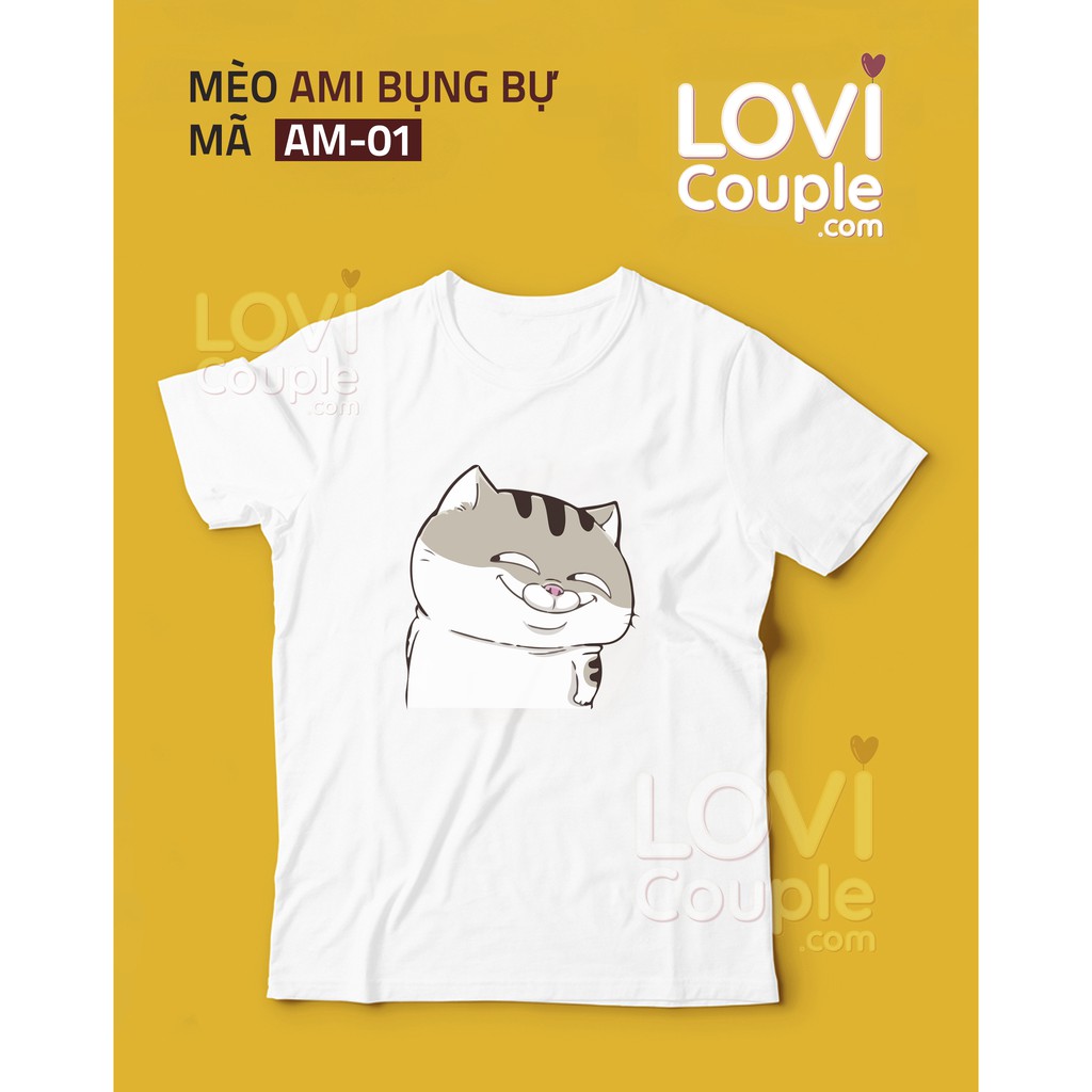 ÁO ĐÔI - Áo thun in mèo AMI bụng bự AM01-08 - LoviCouple - Có FeedBack