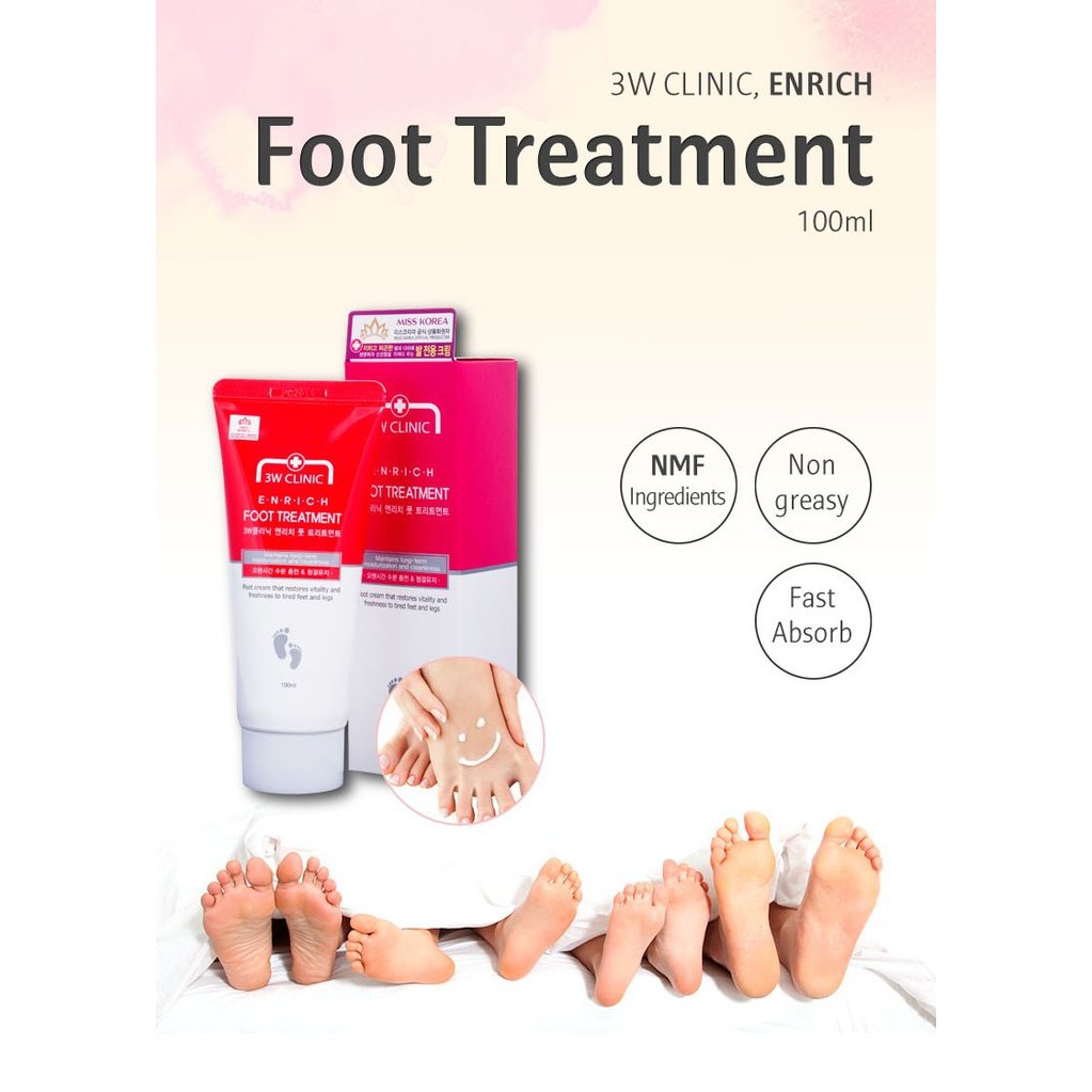 Kem Dưỡng Da Chân Chiết Xuất Đậu Xanh Enrich Foot Treatment 3W Clinic 100ml