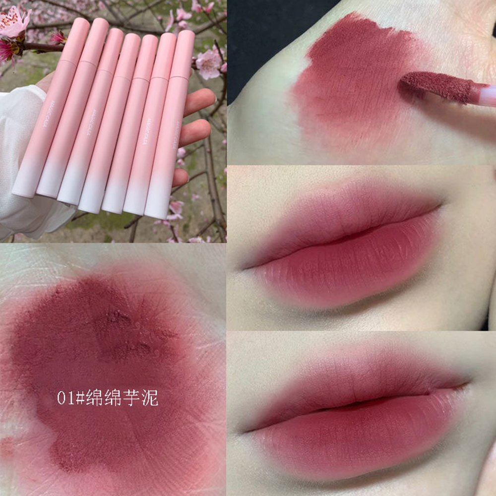 [sweet] woman  fashion retro pink tube matte waterproof lip glaze not easy to fade moisturizing lipstick