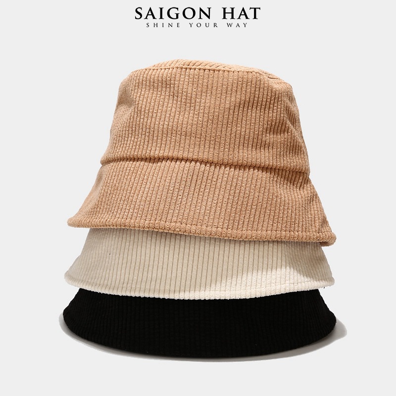 Nón bucket nữ trơn nhung mũ bucket nữ vành cụp suông cá tính năng đội form chuẩn dễ đội có dây rút điều chỉnh size đầu