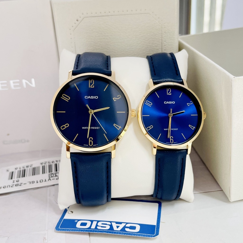 Đồng hồ đôi nam nữ dây da Casio MTP VT01GL 2B