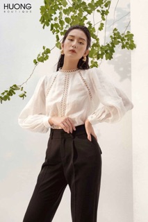Áo trắng linen pha ren -HBSM570