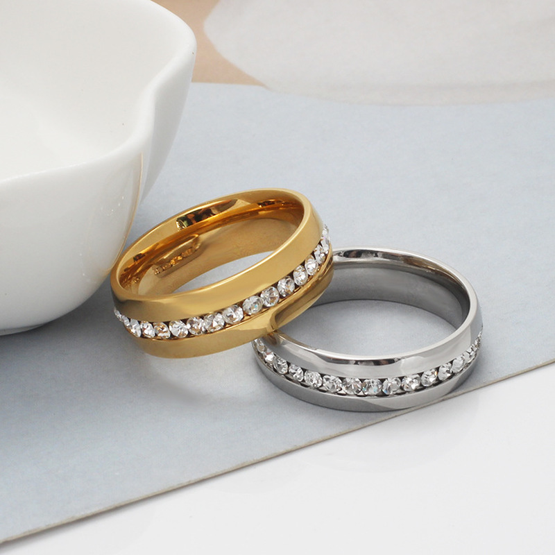 Nhẫn Thép Titan Đính Đá Thời Trang Cho Nữ