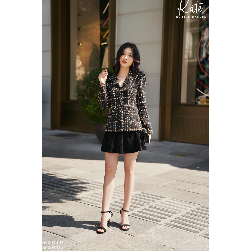Áo dạ tweed đen cổ vest dài tay 4313 chân váy xòe nhung tăm 4334 thời trang thiết kế KATE By Linh Nguyen | BigBuy360 - bigbuy360.vn