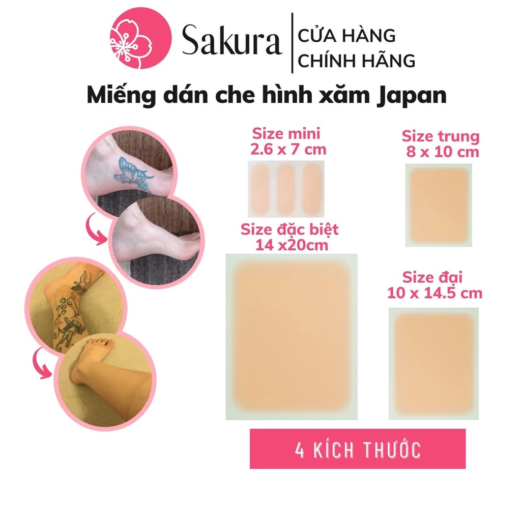Miếng dán che hình xăm che sẹo xóa xăm Nhật Bản Sakura che khuyết điểm nhiều màu da, chống nước bám dính 3-5 ngày