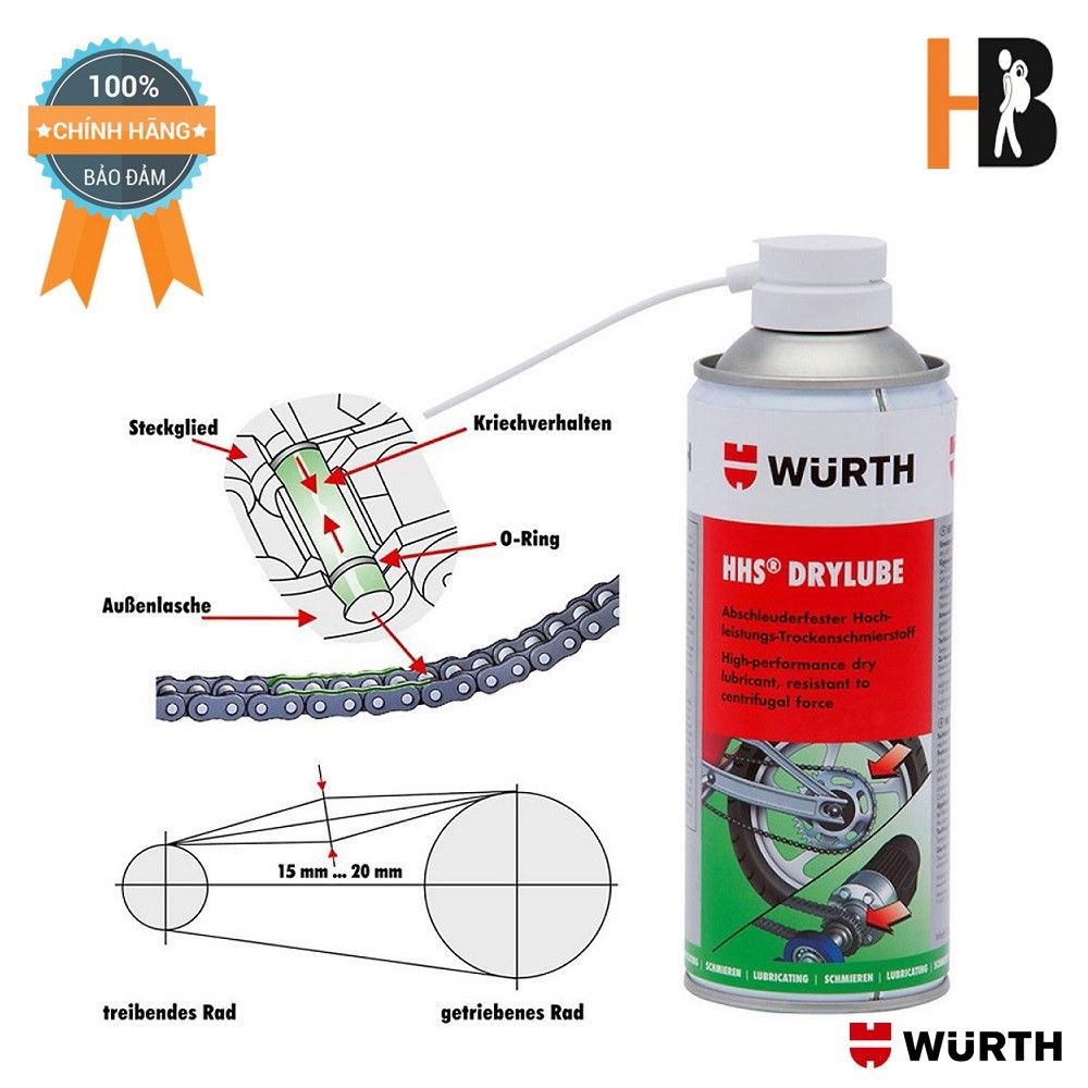 ( BÔI TRƠN ) Mỡ Bò Khô Wurth Hhs Drylube 400ml | HIBUCENTER |