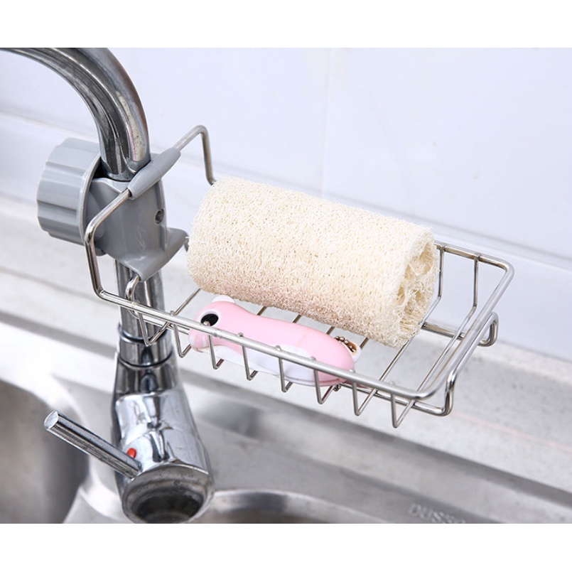 Giá Để Đồ Rửa Bát – Khay Inox Gắn Vòi Rửa Chén – Giá Treo Vòi Đựng Đồ Inox Đa Năng