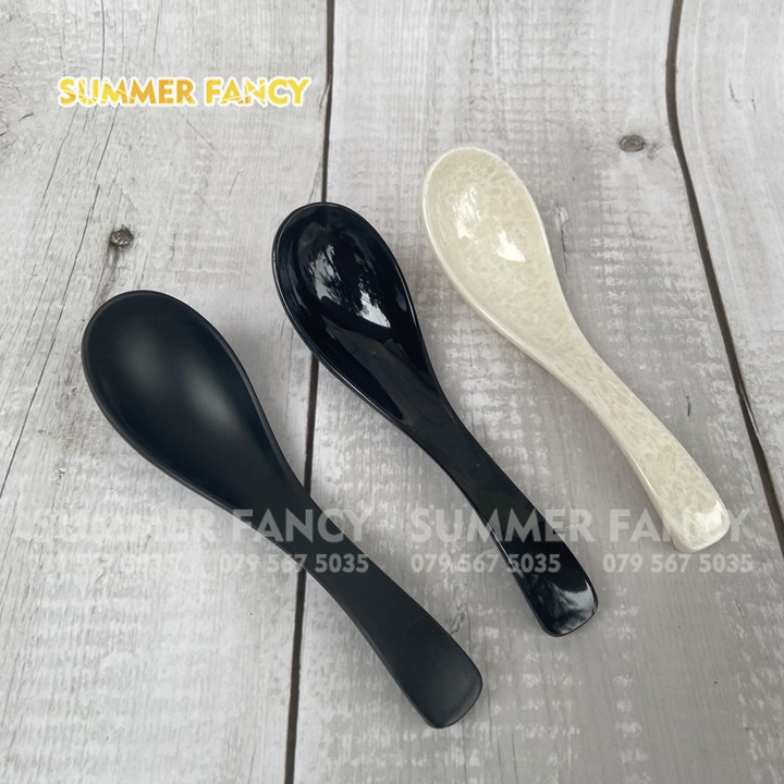 Muỗng cơm cong 14cm nhựa melamine phíp đen nhám, đen, nâu kem, cam, xanh lá, vàng, trắng  - spoon F-No25