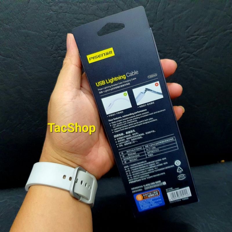 Cáp sạc Pisen Light ning AL17-1200 hỗ trợ sạc nhanh 2.4A chiều dài 120CM