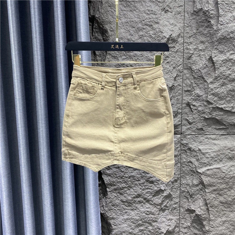 Jiashucheng Chân Váy Denim Chữ a Vạt Lệch Phong Cách Mới