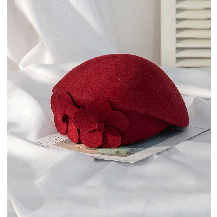 Mũ Nồi Vải Len Họa Tiết Hoa Hai Lớp Thời Trang Thu Đông Dễ Thương Cho Nữ