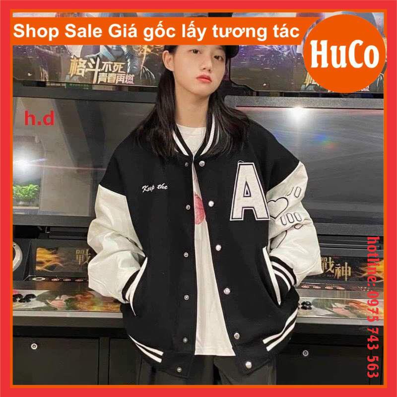 áo khoác bomber chữ A tay trắng chất gió 1 lớp form chuẩn ảnh freesize unisex nam nữ mặc được dưới 55kg