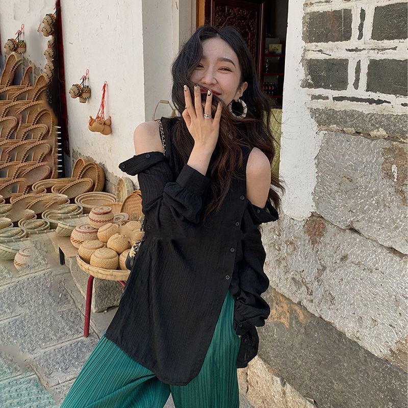 Áo Kiểu Trễ Vai Phong Cách Retro Pháp Thời Trang Mùa Hè 2022 Mới