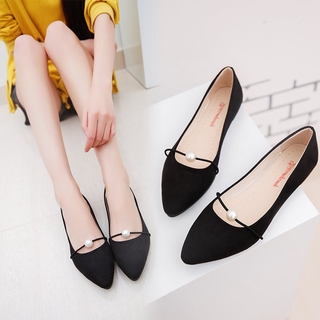 (còn size lẻ 41) Giày Búp Bê Da Lộn A53/ Mũi Nhọn/ Đế Phẳng/ Đính Cườm Sang Chảnh/ Thời Trang Hàn Quốc Mới 2019