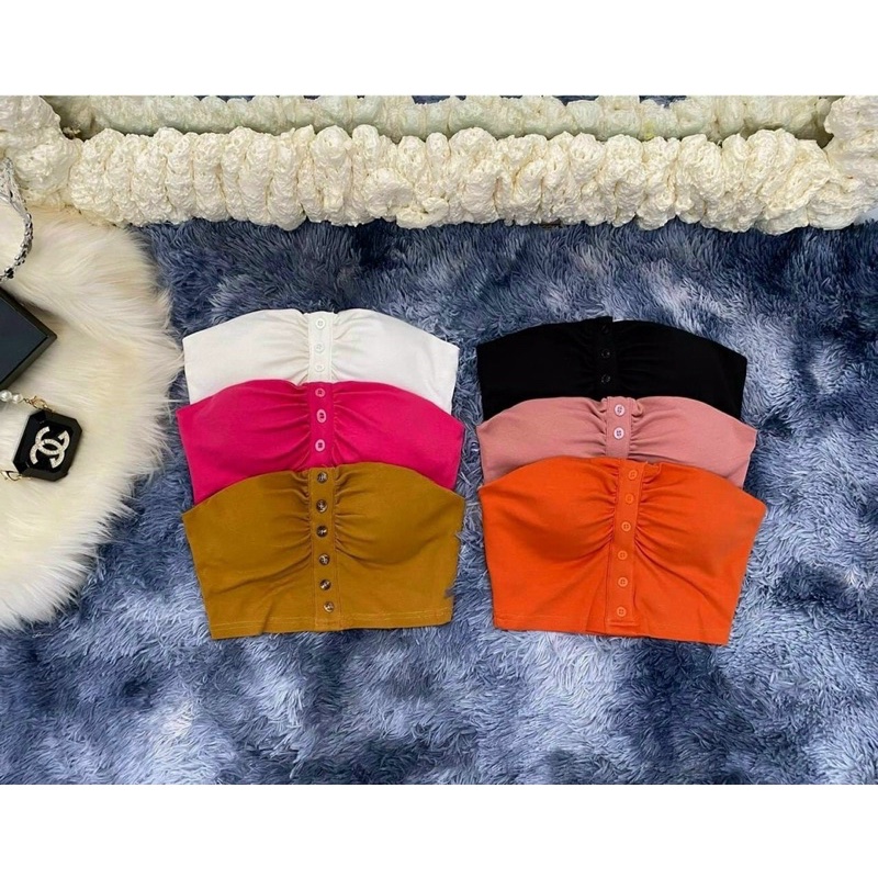 Áo ống nhún đính nút có mút ngực xịn sò, hàng siêu hot, chất pozip loại 1 co giãn tốt aloha.store1