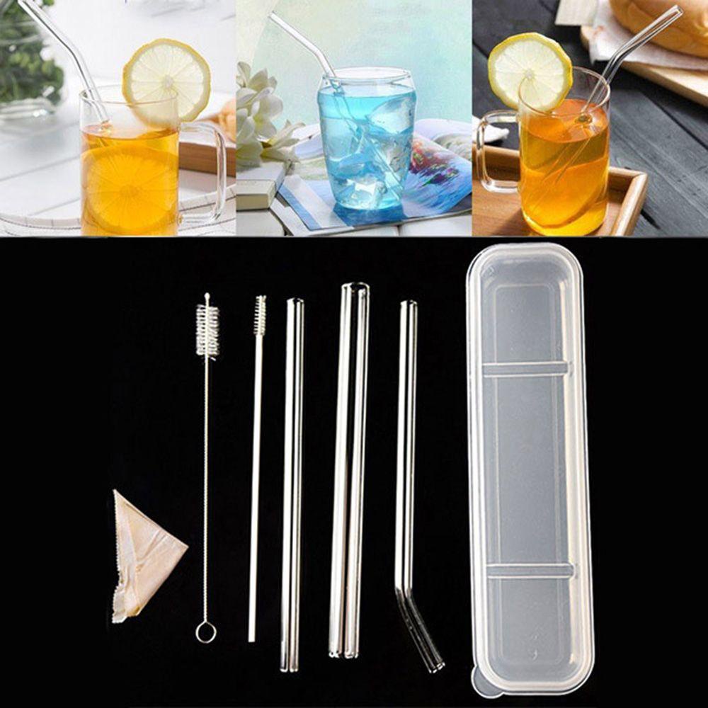 1 Bộ Ống Hút Thủy Tinh Bằng Nhựa Trong Suốt