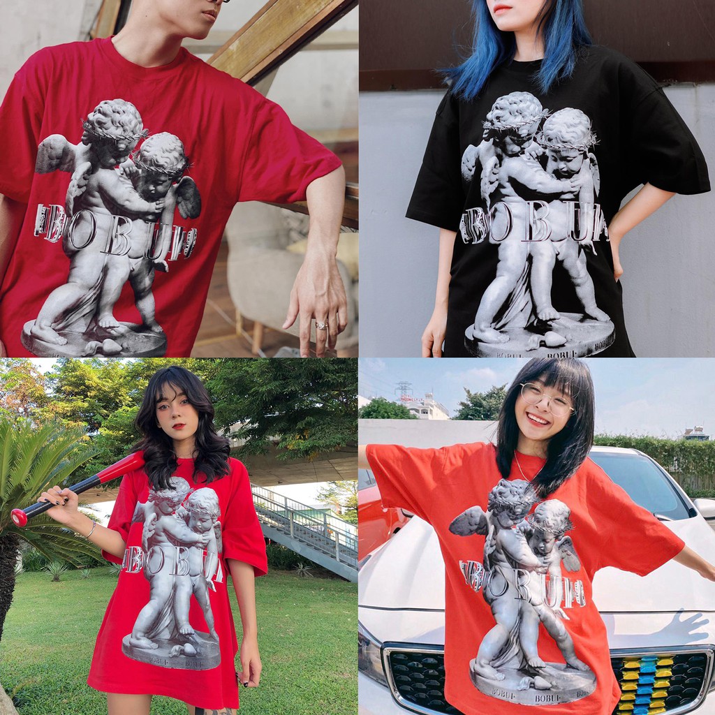Áo thun tay lỡ Unisex aossi , áo phông form rộng , Bobui Thiên thần (hình thật)