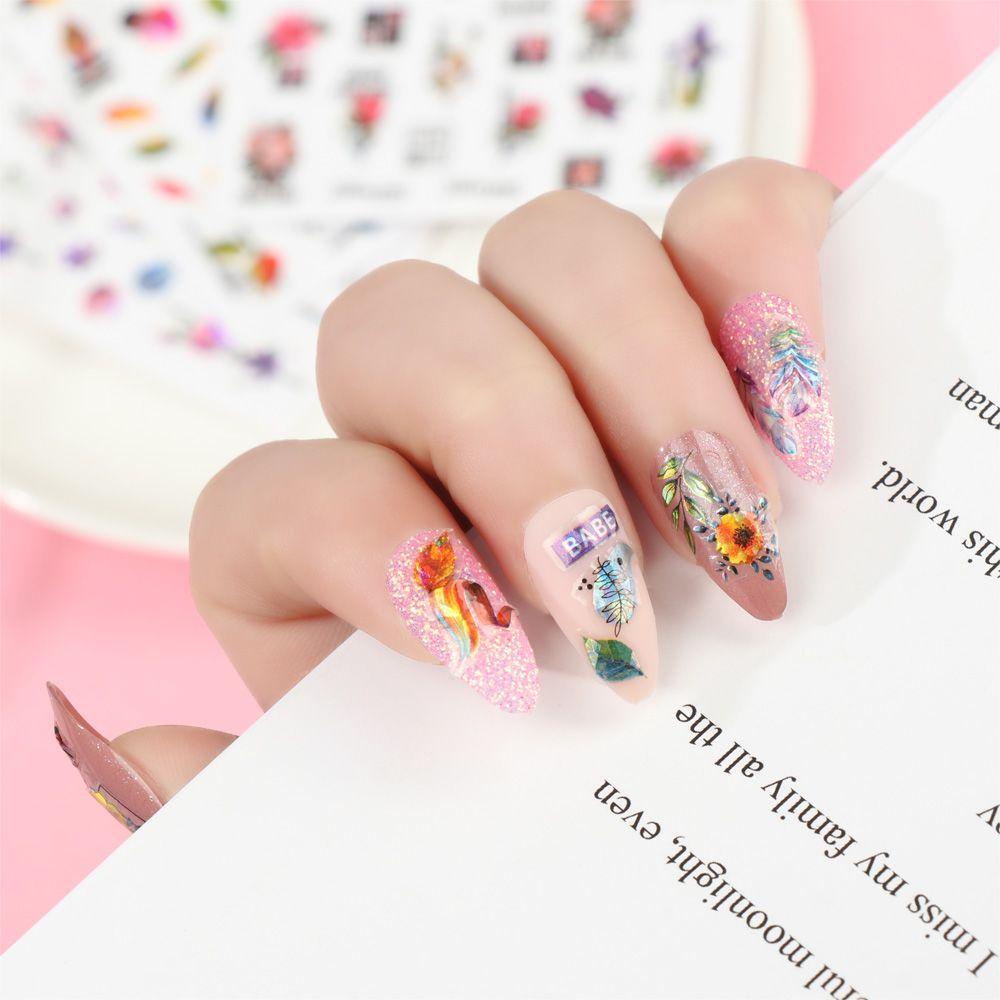 XIANTIN Miếng Dán Móng Tay 3D Hình Hoa Hồng Lá Cực Quang Lấp Lánh