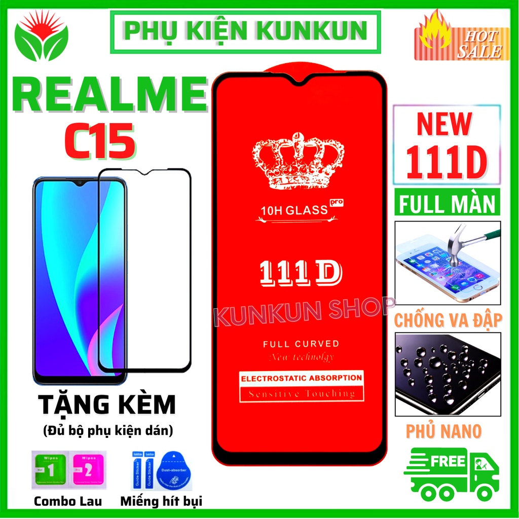 Kính Cường Lực REALME C15 - Siêu mượt - Dán Full màn hình 111D - Độ cứng 10H - Độ trong suốt điện thoại cực cao