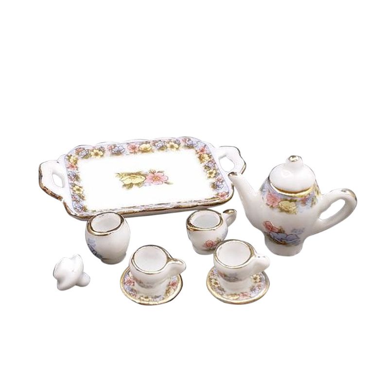Bộ Phụ Kiện Trang Trí Nhà Búp Bê Bằng Sứ Màu Vàng Hồng 1 / 12