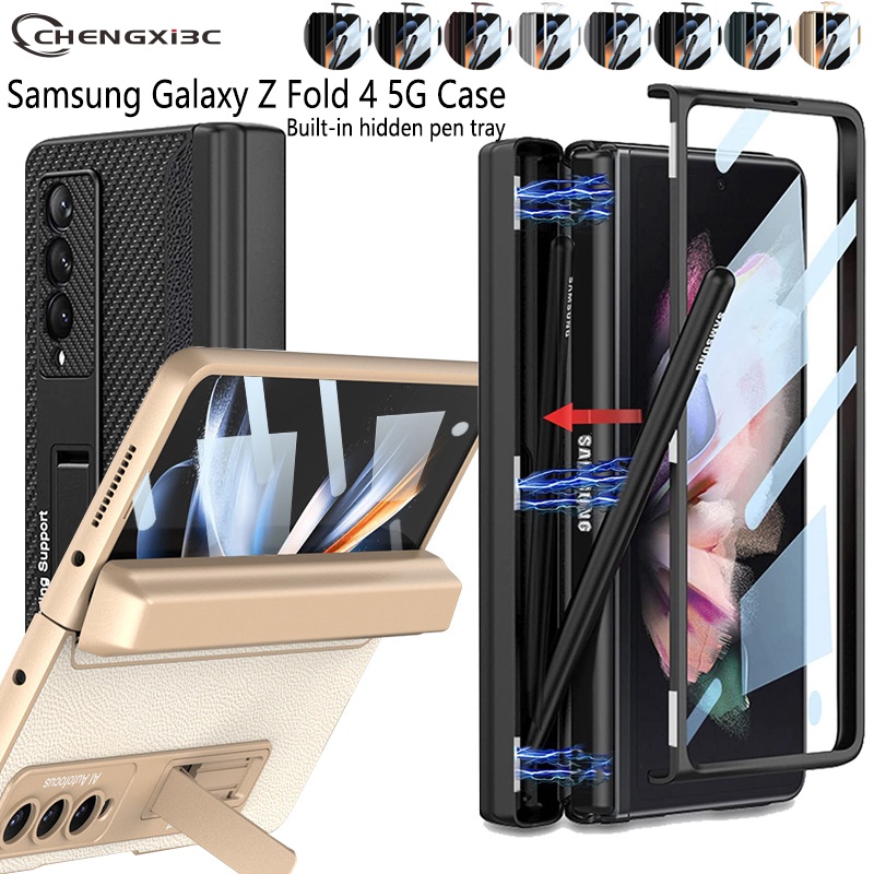 Ốp lưng Samsung Galaxy Z Fold 4 5G ốp điện thoại Z Fold4 ốp ZFold 4 case W23 F9360 casing Folder 4 Bao Da Điện Thoại Nắp Gập Từ Tính Màu Trơn Kèm Kính Bảo Vệ Màn Hình Cho ZFold4 Vỏ
