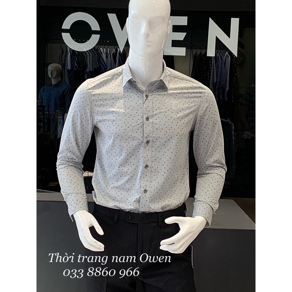 OWEN - Áo sơ mi dài tay Owen Slimfit chất sợi tre màu xám in hoạ tiết 23301