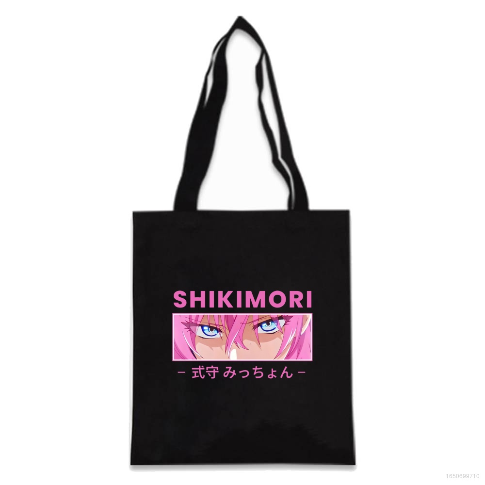 Túi Xách Canvas Cotton In Hình Anime Shikimori Eye dake ja nai Màu Trắng Đen Dùng Mua Sắm Đa Ứng Dụng Cho Nữ