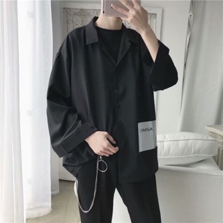 (HÀNG ORDER) ÁO SƠ MI NAM FORM RỘNG MÀU ĐEN OMGA NHẬP KHẨU HÀN QUỐC