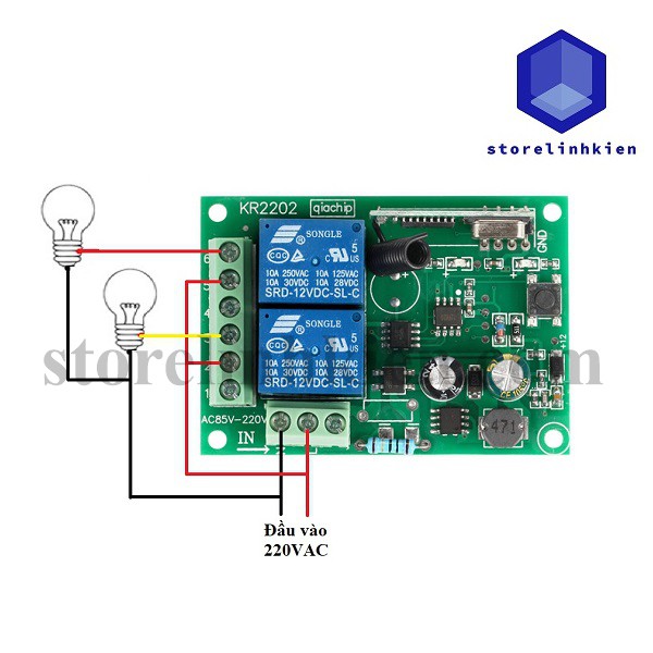 Bộ điều khiển đóng ngắt thiết bị điện từ xa 2 kênh ST-KG02A 220VAC (10A)