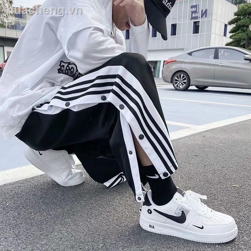 👦 👦Breasted straight wide-leg pants men s loose casual men s basketball training sports nine-point pants Hong Kong style