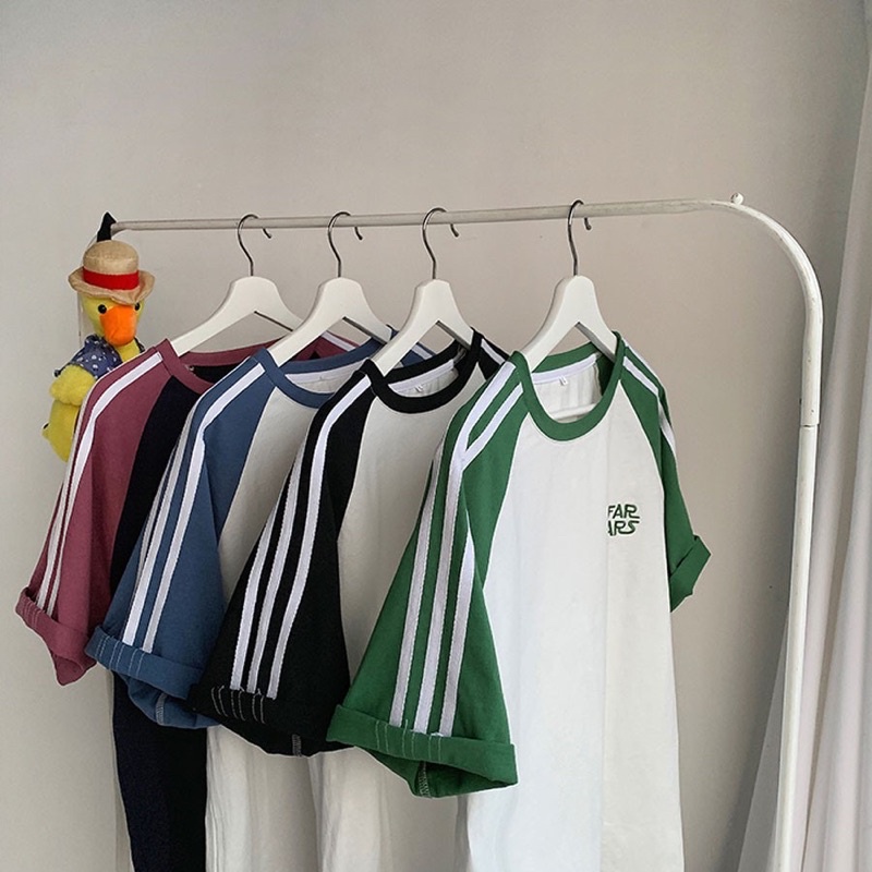 Bộ thể thao nam nữ Unisex- áo thêu chữ phối màu quần đùi 3 sọc chất cotton mát mịn phong cách ulzzang hàn quốc