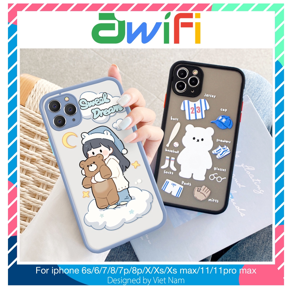 Ốp lưng iphone nhám Gấu và sweet 5/5s/6/6plus/6s/6splus/7/7plus/8/8plus/x/xr/xs/11/12/pro/max/plus/promax - Awifi U6-7