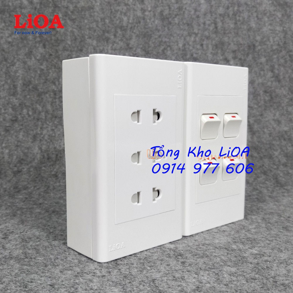 Combo ổ cắm điện ba 2 chấu LiOA 16A 3520W + 4 công tắc điện - Lắp nổi