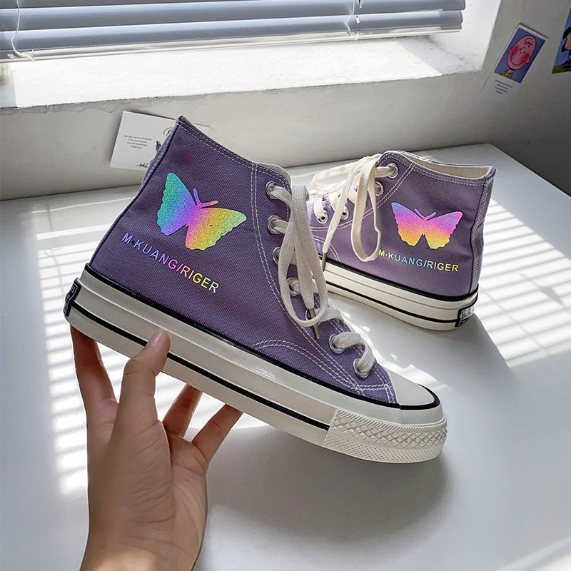 Giày Vải Canvas Cổ Cao Thêu Hình Bướm Kiểu Hàn Quốc Thời Trang Xuân Thu 2021 Cho Bé Gái | BigBuy360 - bigbuy360.vn