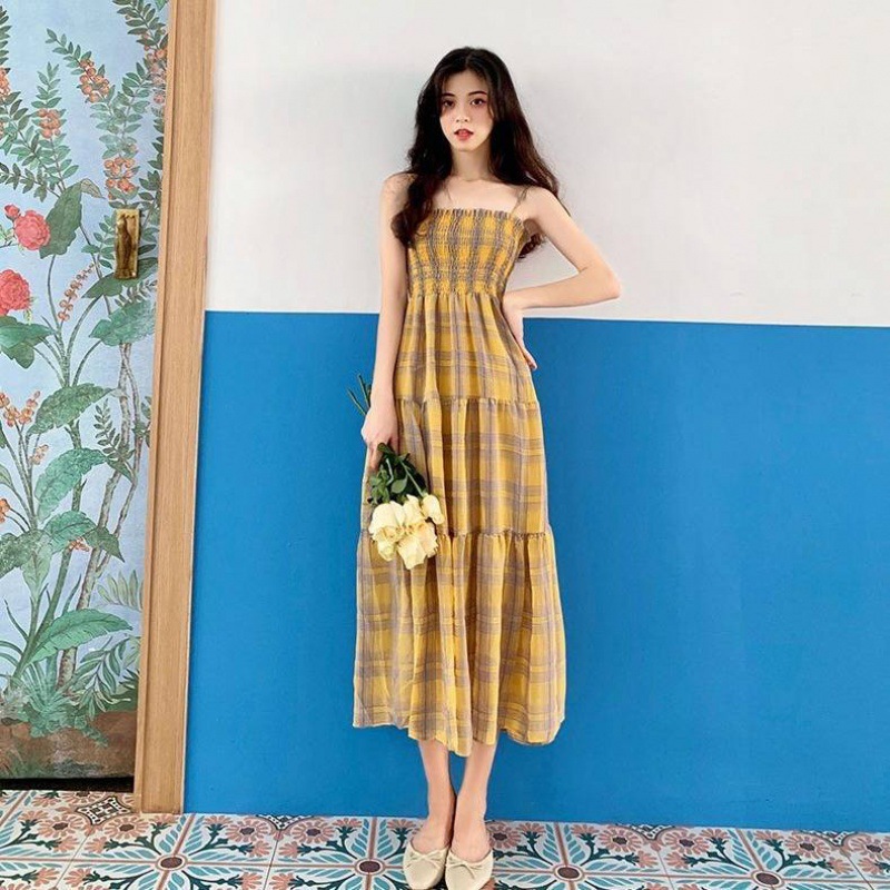 NRVP Đầm nữ không tay họa tiết sọc phong cách Pháp thời trang 2021