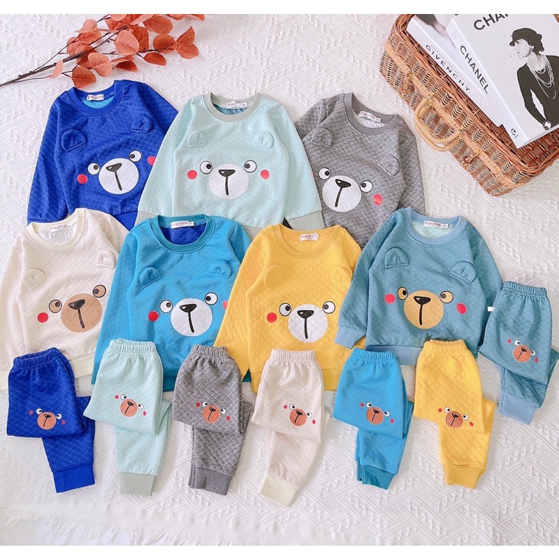 Bộ nỉ xốp in hình gấu cho bé trai và gái