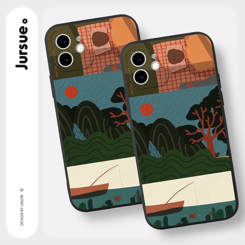 Ốp lưng JURSUE mềm viền vuông kute dễ thương đẹp cho iPhone 13 12 11 Pro Max SE 2020 X XR XS 8 7 ip 6S 6 Plus Y2038