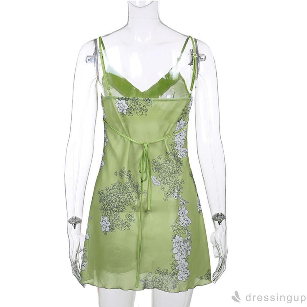 Đầm không tay cổ chữ V eo cao in họa tiết hoa thời trang cho nữ