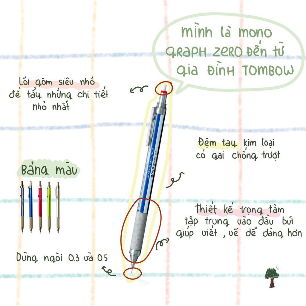 Bút Chì Bấm Chuyên Vẽ Kỹ Thuật Kim Loại Mono Graph Zero TOMBOW Nhật Bản Ngòi 0.5-0.3mm