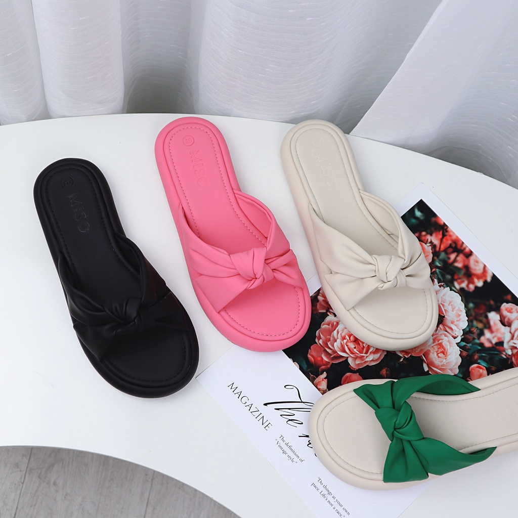 Dép Bánh Mì Nữ Thắt Nơ Xinh Xắn Đế Bệt Cực Kỳ Êm Chân Mềm Mại MISO M007