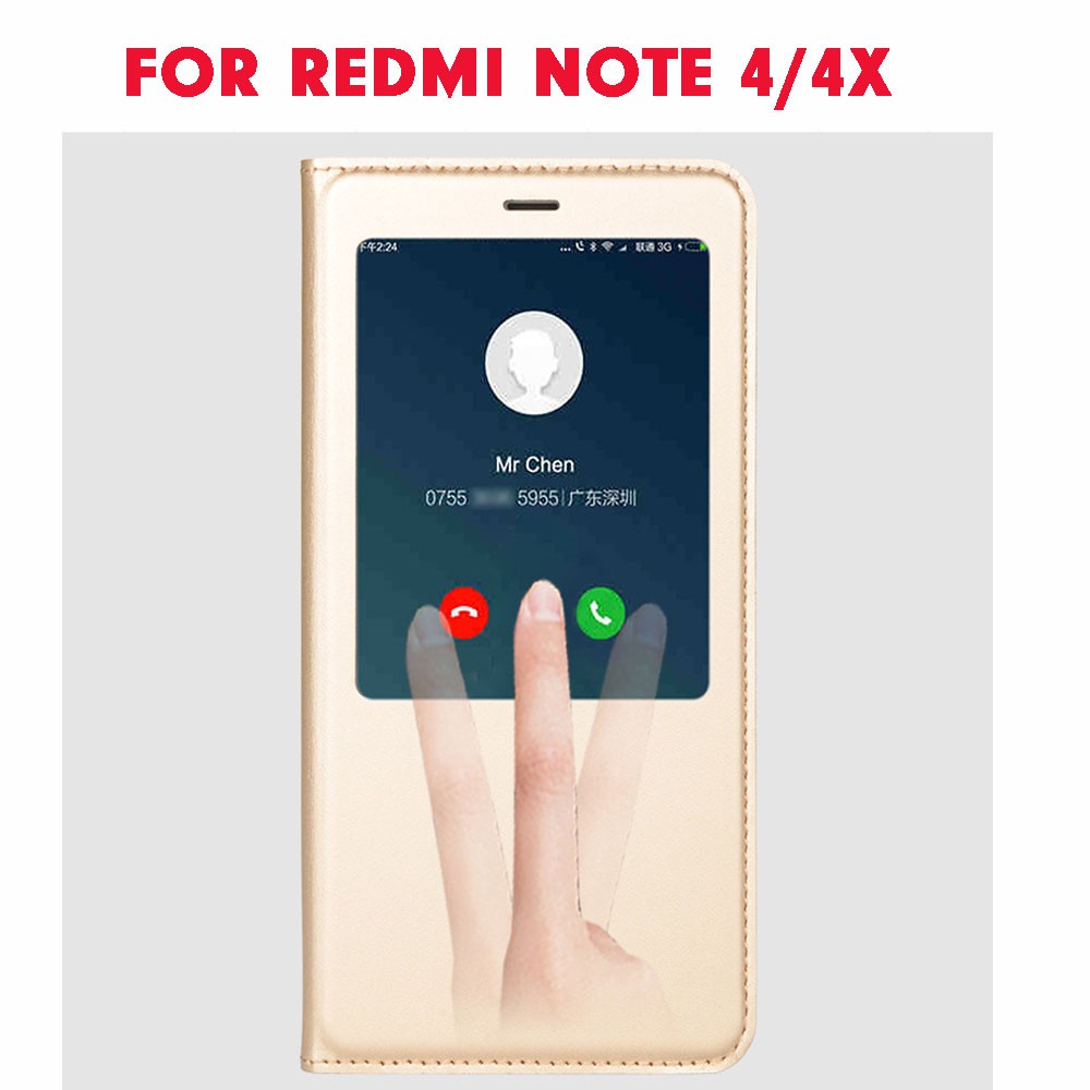 Vỏ Bao Da Điện Thoại Pu Nắp Lật Tắt Mở Màn Hình Thông Minh Cho Xiaomi Redmi Note 4 4x Ốp