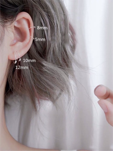 (ĐỌC KĨ TRƯỚC KHI MUA) 1 CHIẾC khuyên tai bông tai bạc rằn mảnh đeo vành sụn tai