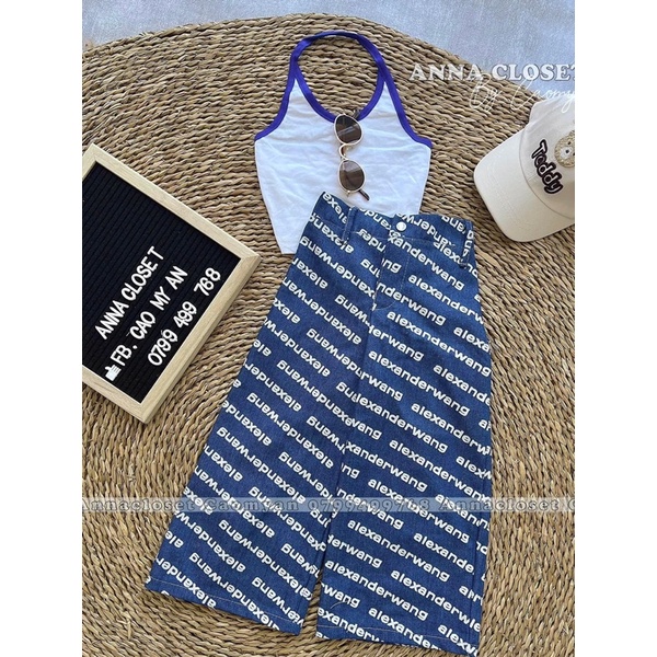 Set áo yếm dây quần jean suông alex