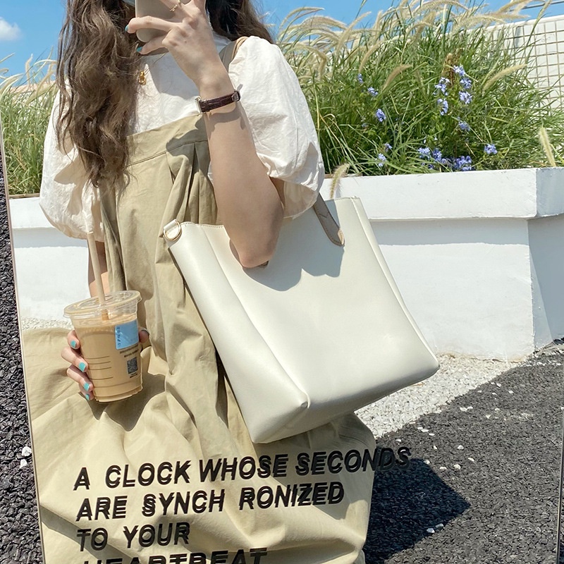 Túi tote da trơn đeo vai basic hàn quốc ulzzang có khóa zip kéo