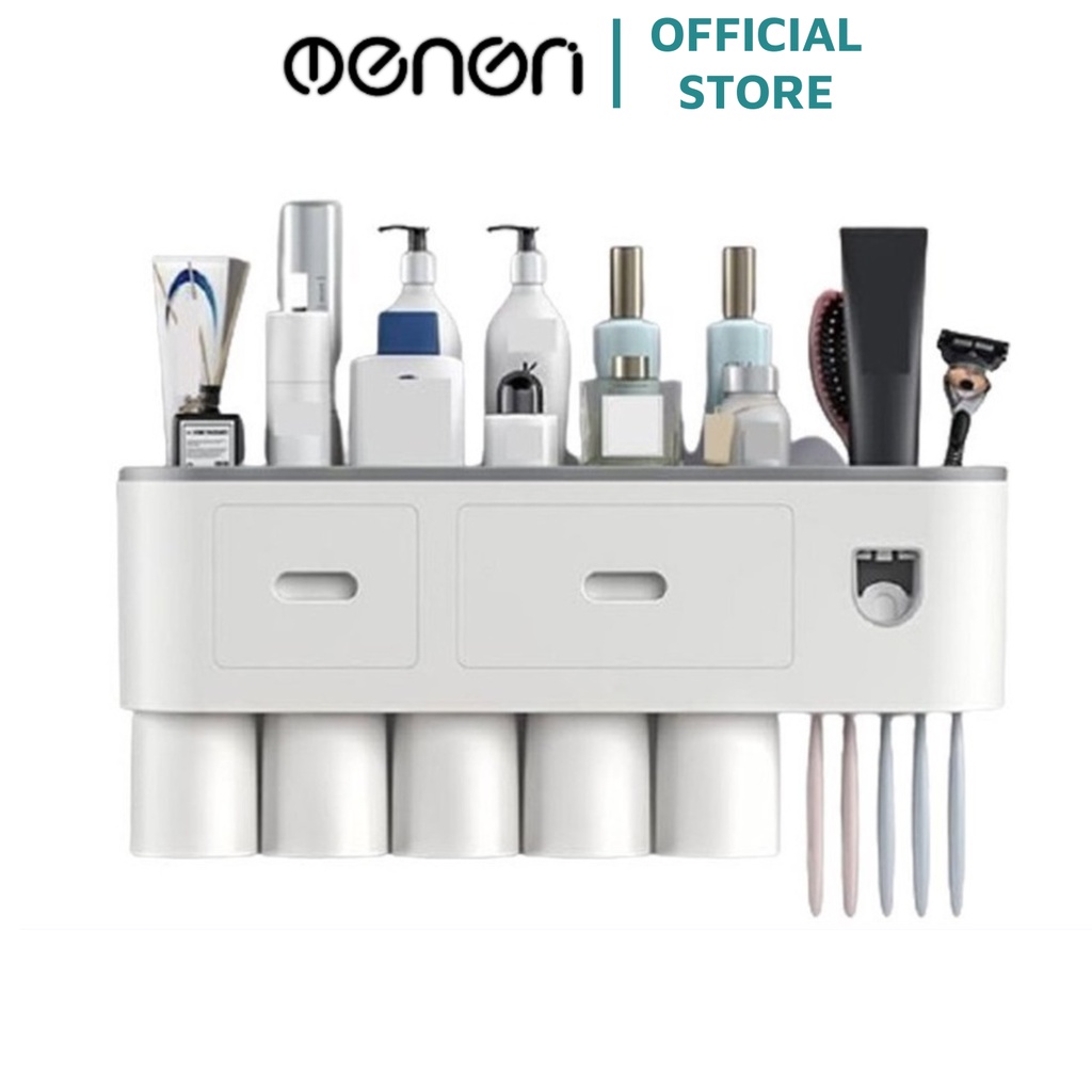 Giá Treo Bàn Chải Nhà Tắm OENEN, Bộ Nhả Kem Đánh Răng Tự Động Oenon Kèm 5 Cốc Và Miếng Dán Tường