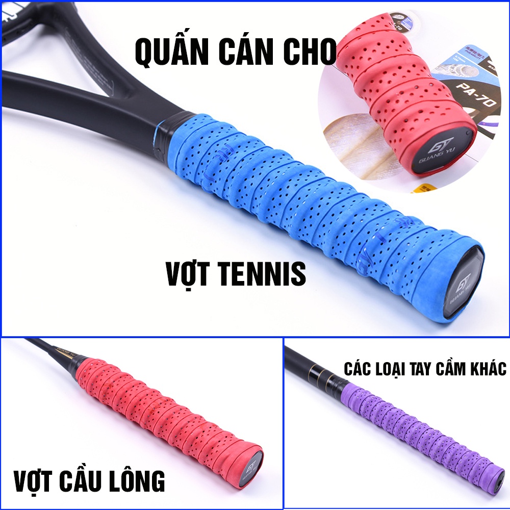 Combo 5c Quấn cán vợt Tennis, Cầu Lông có gân chống xoay vợt, thấm hút mồ hôi Minh House