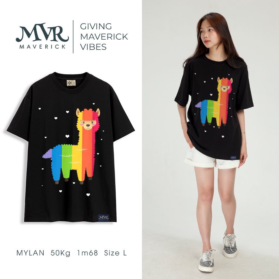 Áo Thun Phông Unisex In Hình Ngựa Llama Dễ Thương Cute Cầu Vồng Bày Màu Big Size Form Dáng Rộng Local BrandKK6010
