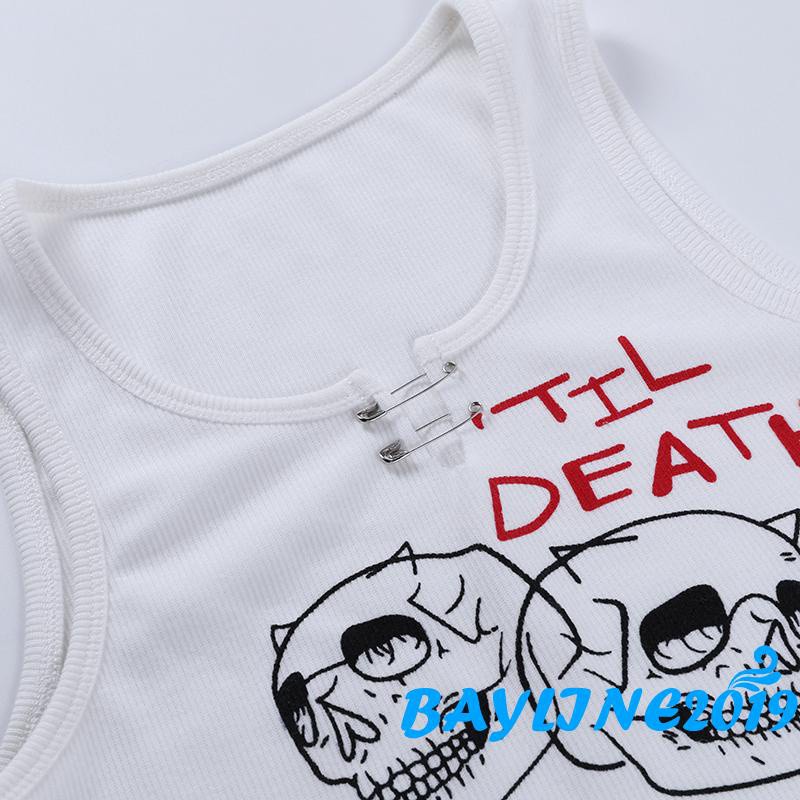 Áo croptop sát nách cổ chữ v in hình đầu lâu cá tính cho nữ