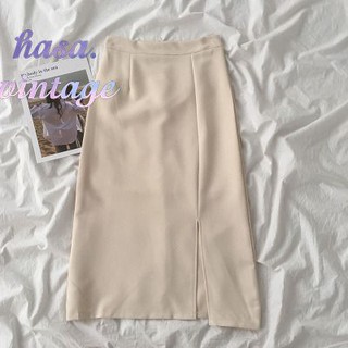 [Order] Chân váy suông trơn cạp cao xẻ dáng dài basic ulzzang